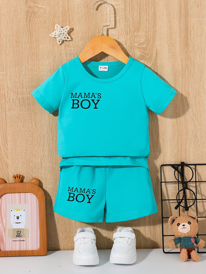 2pcs Toddler Boys "Mama's Boy" Print Summer Cotton Set, T-shirt & Casual Shorts, Baby Boy's Clothes - NEXTRENDBAHRAIN