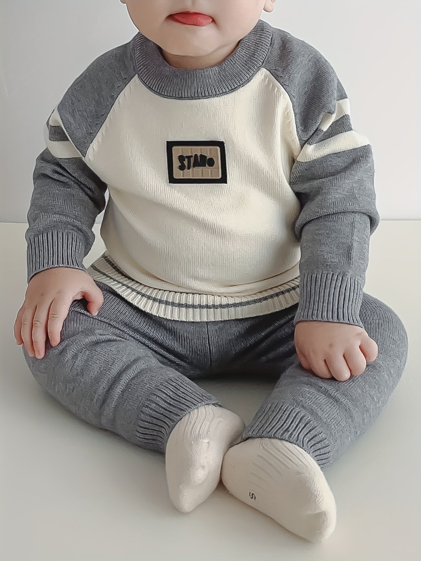 2pcs Baby's Color Clash Raglan Sleeve Sweater & Casual Knitted Pants, Toddler & Infant Boy's Clothing Set For Winter Fall NEXTRENDBAHRAIN