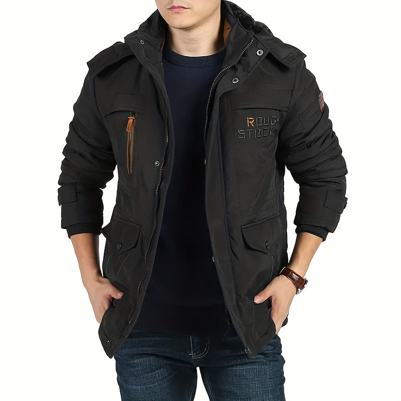 Warm Fleece Windbreaker Hooded Jacket, Men's Casual Zip Up Jacket Coat For Fall Winter Outdoor Activities NEXTRENDBAHRAIN