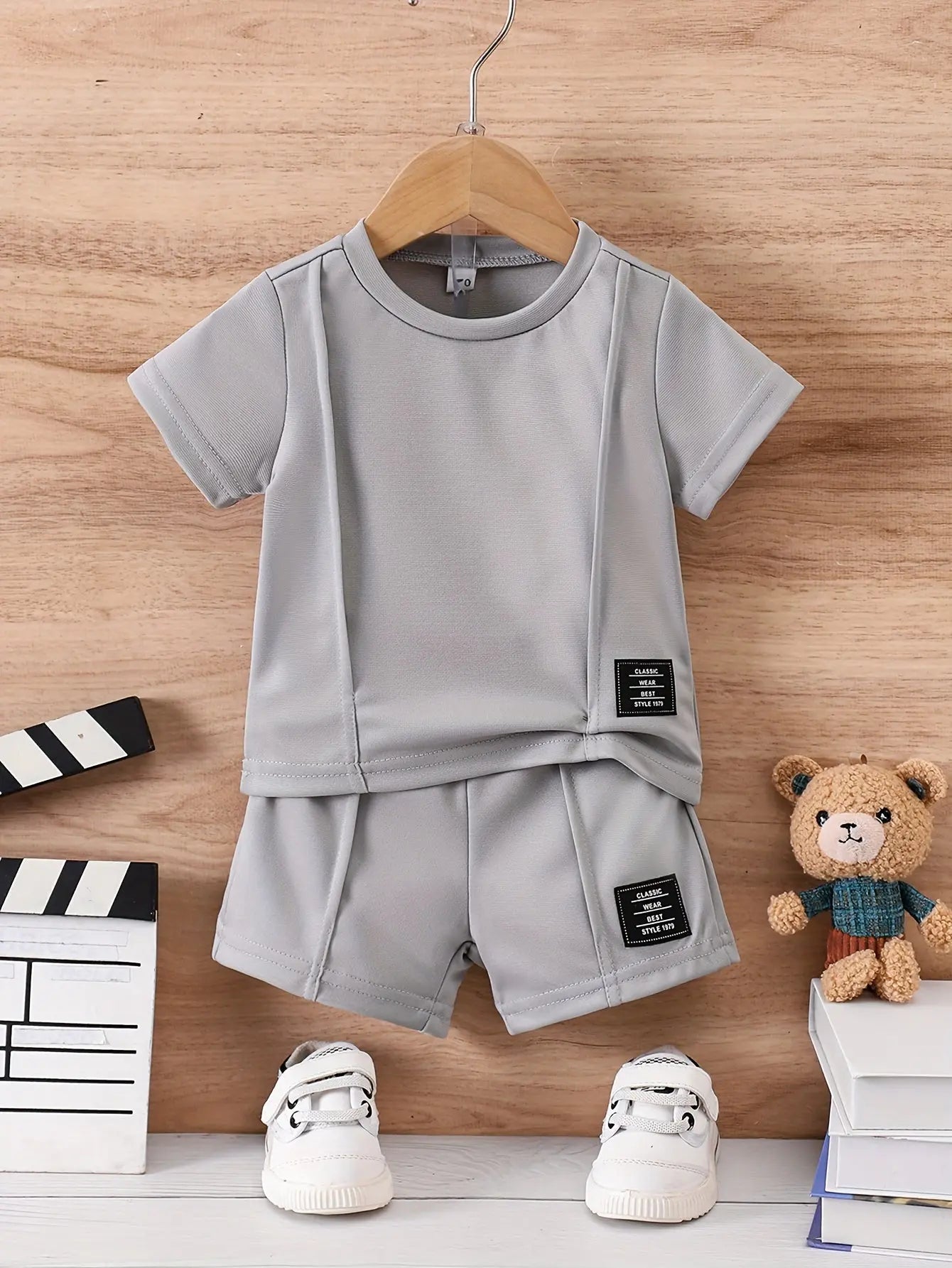 Baby's Trendy Patchwork 2pcs Summer Casual Outfit, T-shirt & Shorts Set, Toddler & Infant Boy's Clothes - NEXTRENDBAHRAIN