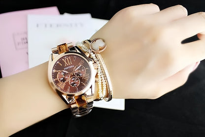 1pc Matching Contena Luxury Rose Golden Quartz Watches, Women's Fashion Wristwatch Set With Roman Numerals, Elegant Female Timepieces For Daily Life And Travel (Watch Only) - NEXTRENDBAHRAIN