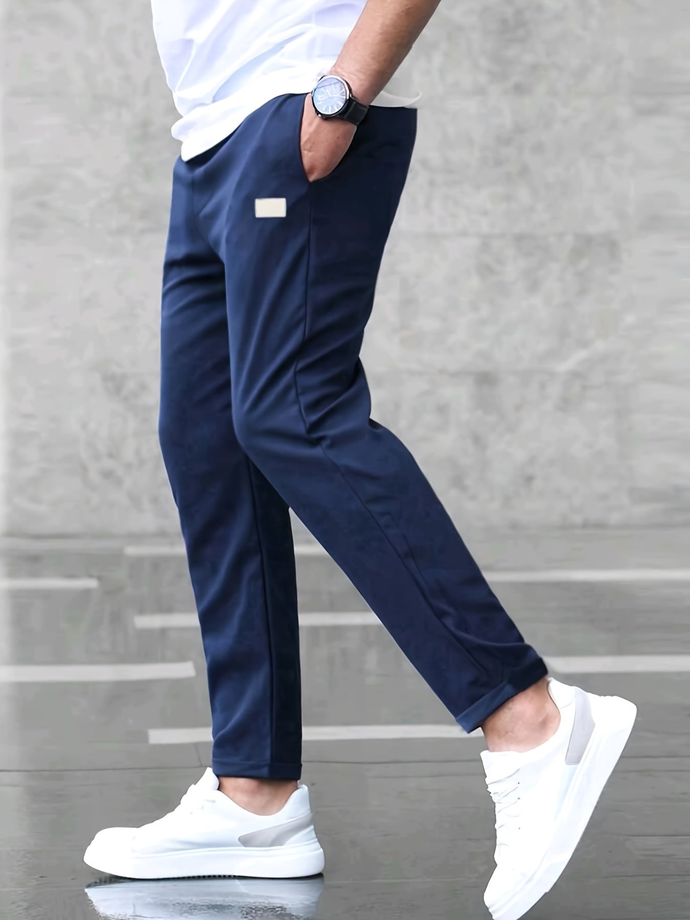 2pcs Men's Label Patched Straight Leg Slim Pants With Drawstrings, Casual Versatile Sports Trousers As Gift NEXTRENDBAHRAIN