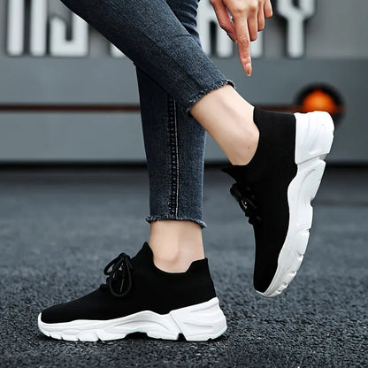 Women's Non-Slip Platform Fashion Sneakers, Mesh Comfortable Breathable Lace Up Casual Shoes, Lightweight Outdoor Wear Resistant Running Shoes - NEXTRENDBAHRAIN