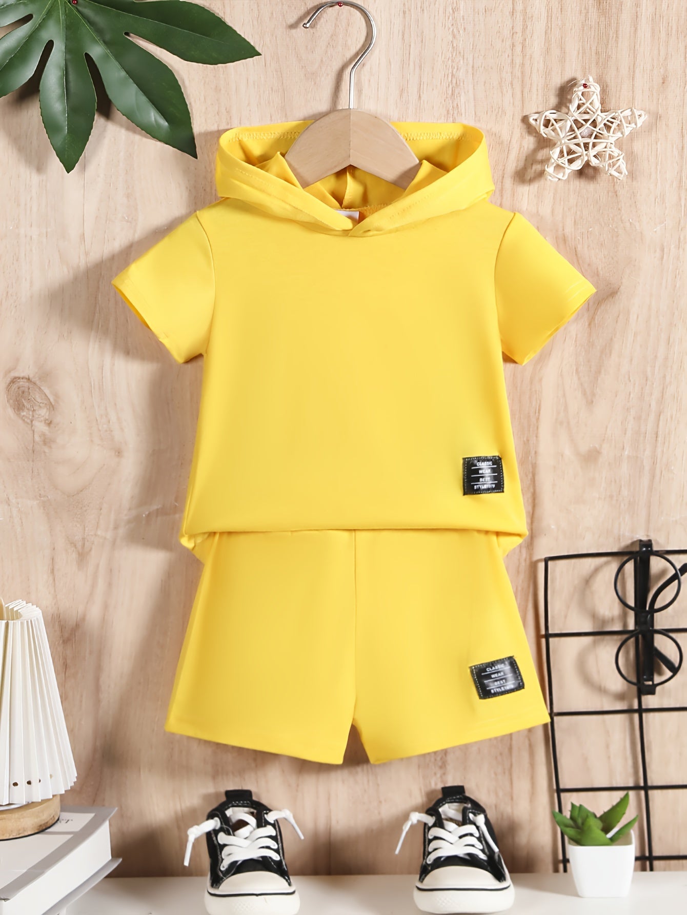 2pcs Baby Boy's Letter Patched Summer Set, Short Sleeve Hooded T-shirt & Casual Shorts - NEXTRENDBAHRAIN