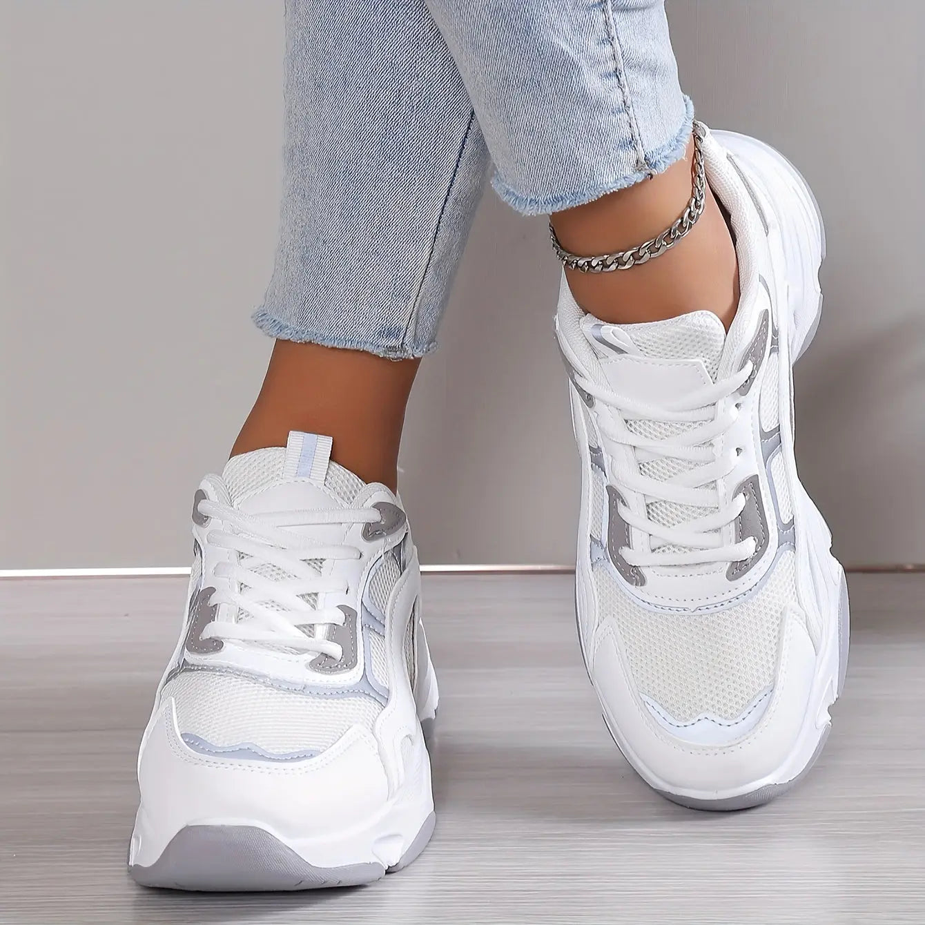 Women's Fashion Mesh Breathable Chunky Sneakers, Comfortable Thick Bottom Travel Walking Shoes - NEXTRENDBAHRAIN