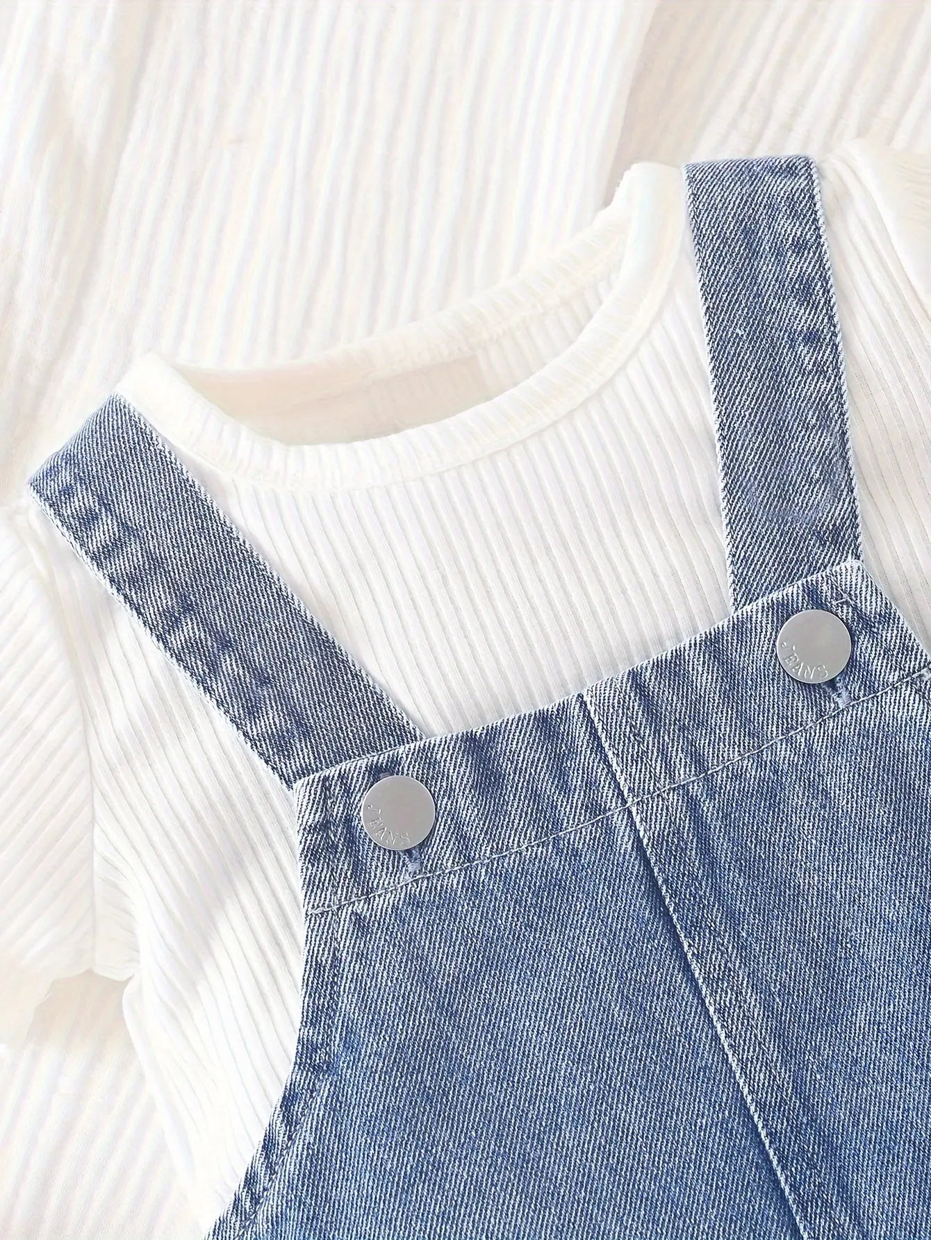 2pcs Baby's Bear Print Denim Overalls & Casual Ribbed Short-sleeve Top, Toddler & Infant Boy's Clothing Set For Spring Summer - NEXTRENDBAHRAIN