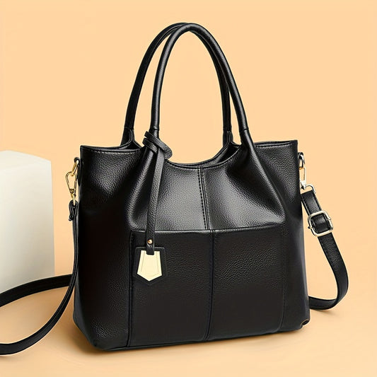 Chic Large Capacity Women's Tote Bag - Adjustable Strap, Zip Closure, Polyester Lined, Faux Leather - NEXTRENDBAHRAIN