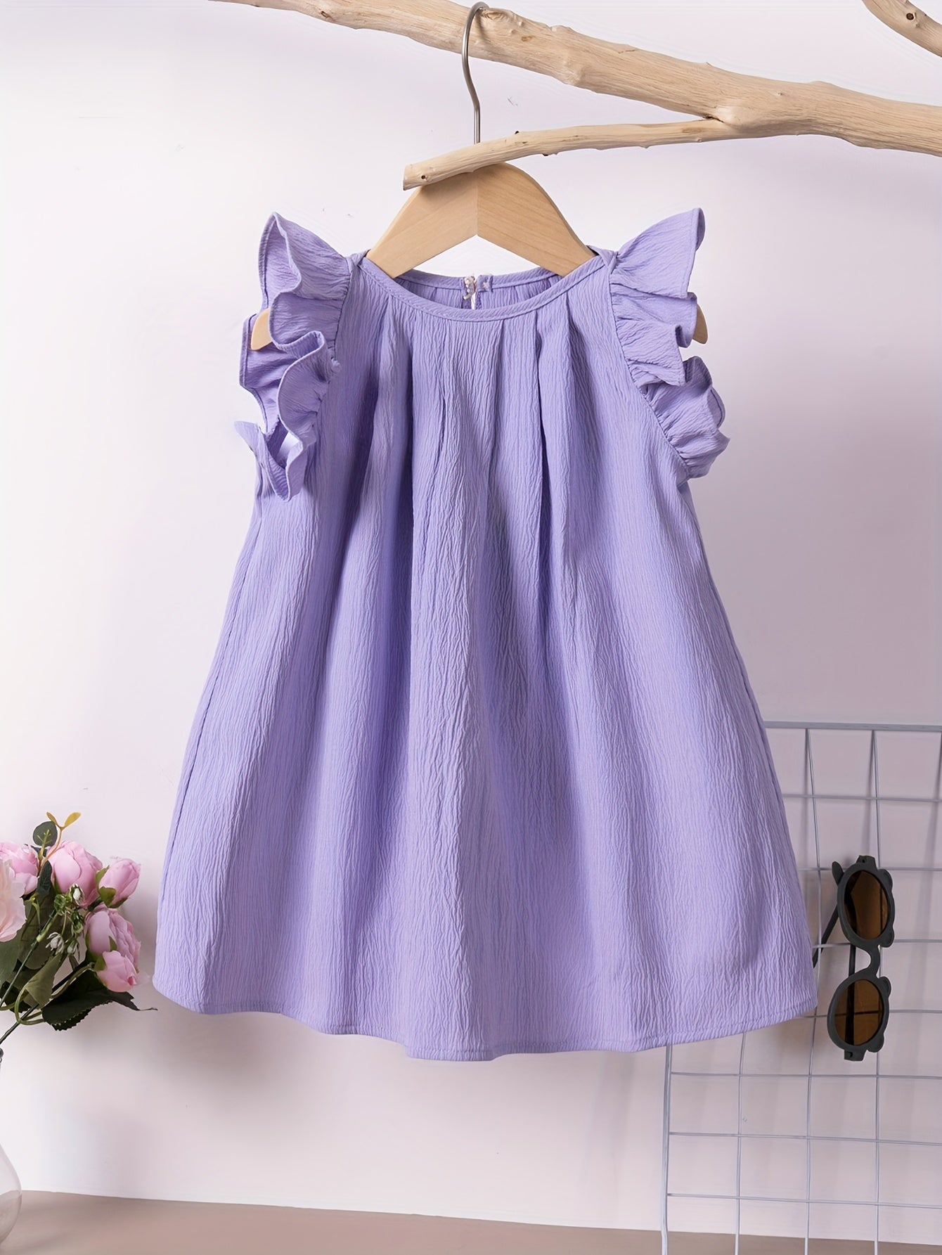 Baby Girls Cute Dress Summer Ruffle Sleeve Solid Color Children Daily Dresses A-line Kids Princess Clothes Toddler Outfits - NEXTRENDBAHRAIN