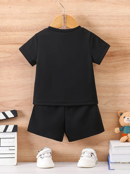 Baby's Trendy Patchwork 2pcs Summer Casual Outfit, T-shirt & Shorts Set, Toddler & Infant Boy's Clothes - NEXTRENDBAHRAIN