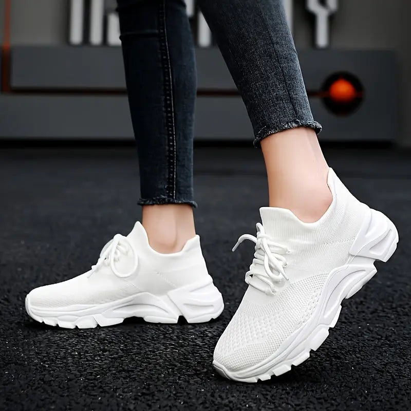 Women's Non-Slip Platform Fashion Sneakers, Mesh Comfortable Breathable Lace Up Casual Shoes, Lightweight Outdoor Wear Resistant Running Shoes - NEXTRENDBAHRAIN