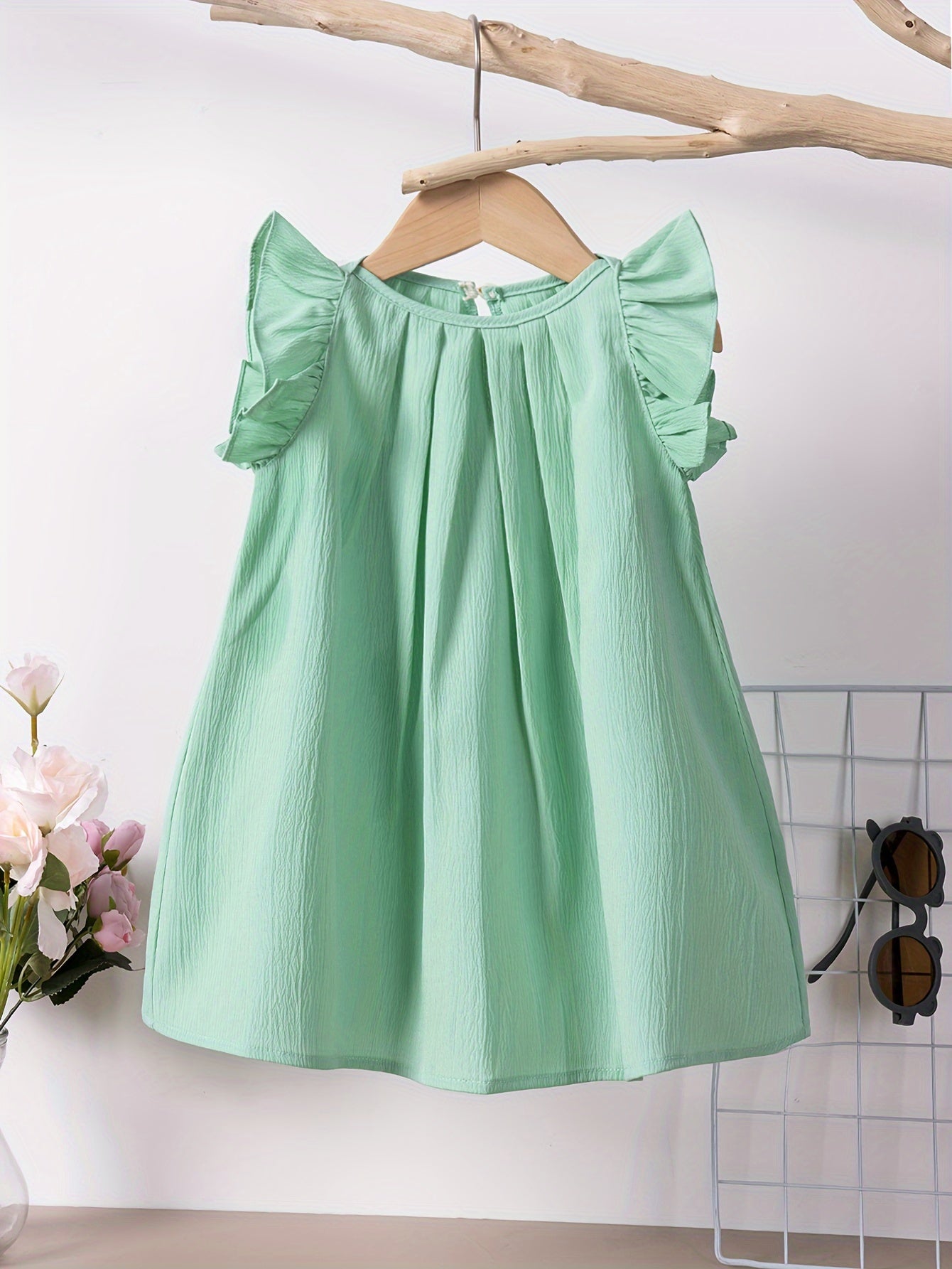 Baby Girls Cute Dress Summer Ruffle Sleeve Solid Color Children Daily Dresses A-line Kids Princess Clothes Toddler Outfits - NEXTRENDBAHRAIN