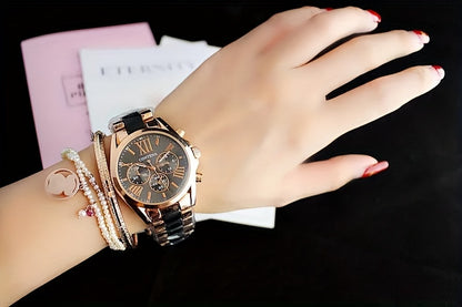 1pc Matching Contena Luxury Rose Golden Quartz Watches, Women's Fashion Wristwatch Set With Roman Numerals, Elegant Female Timepieces For Daily Life And Travel (Watch Only) - NEXTRENDBAHRAIN