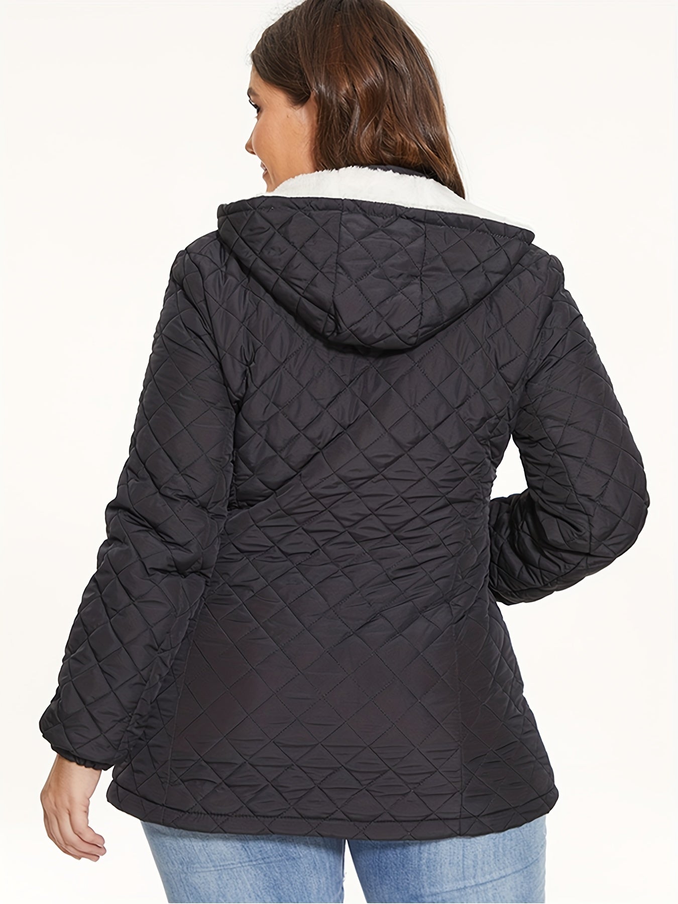 Argyle Pattern Hooded Coat, Casual Zip Up Winter Warm Outerwear, Women's Clothing NEXTRENDBAHRAIN