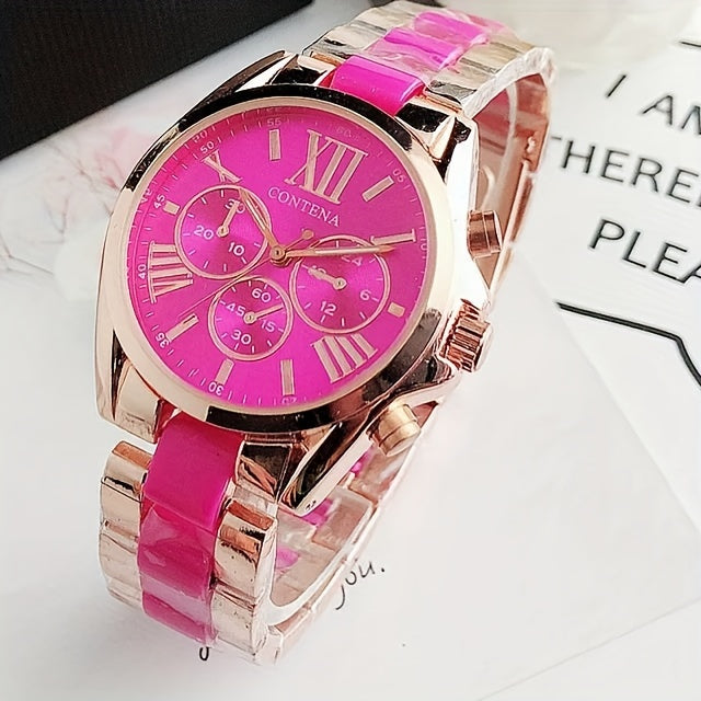 1pc Matching Contena Luxury Rose Golden Quartz Watches, Women's Fashion Wristwatch Set With Roman Numerals, Elegant Female Timepieces For Daily Life And Travel (Watch Only) - NEXTRENDBAHRAIN