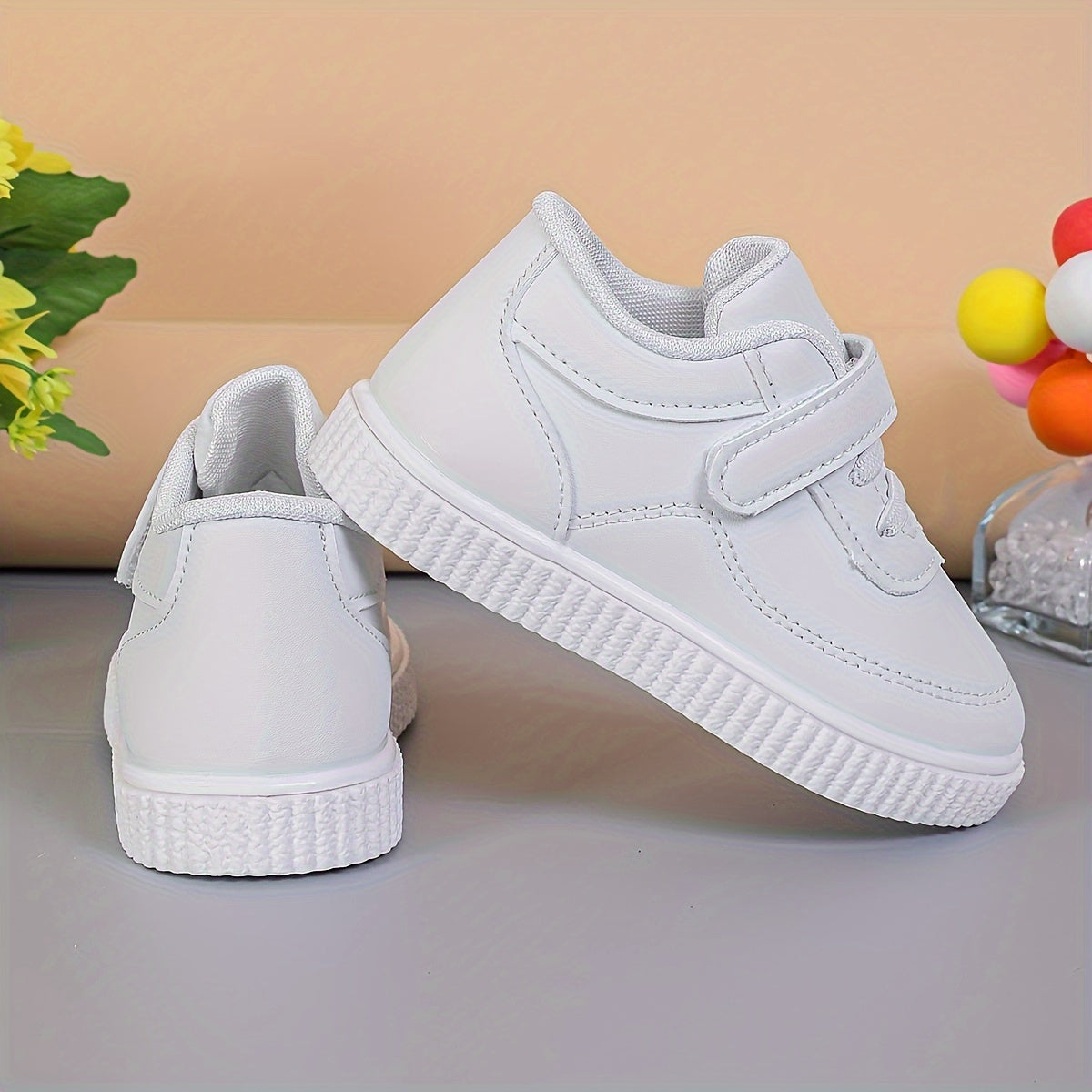 Kids' Fashionable Solid Color Sneakers - Casual Low-Top Shoes For Boys & Girls, Hook-and-loop Fastener Closure, Rubber Sole - NEXTRENDBAHRAIN