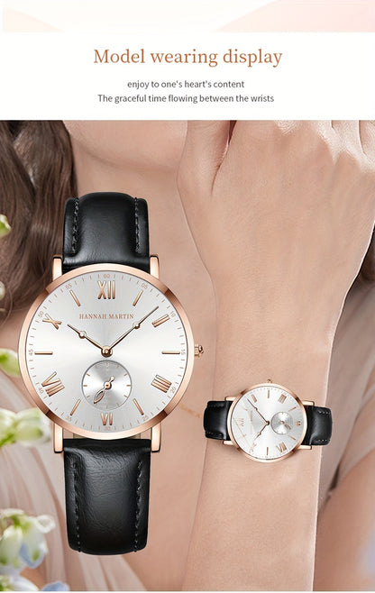 Elegant Women's Quartz Watch with Stopwatch Feature - Fashionable Faux Leather Strap, Stainless Steel Case, Perfect for Dressy Outfits & Gifts - NEXTRENDBAHRAIN