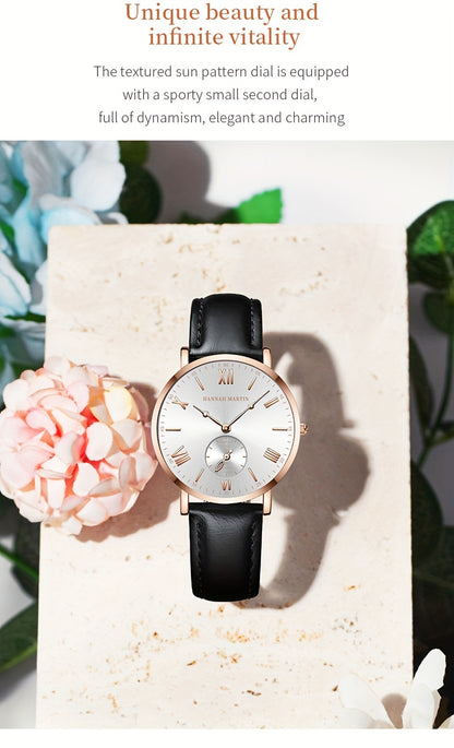 Elegant Women's Quartz Watch with Stopwatch Feature - Fashionable Faux Leather Strap, Stainless Steel Case, Perfect for Dressy Outfits & Gifts - NEXTRENDBAHRAIN