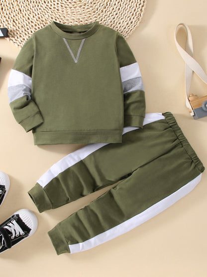 Kids Boys Green Circle Neck Long Sleeve Sweatshirt & Sweatpants Set Baby Set Kids Clothes - NEXTRENDBAHRAIN