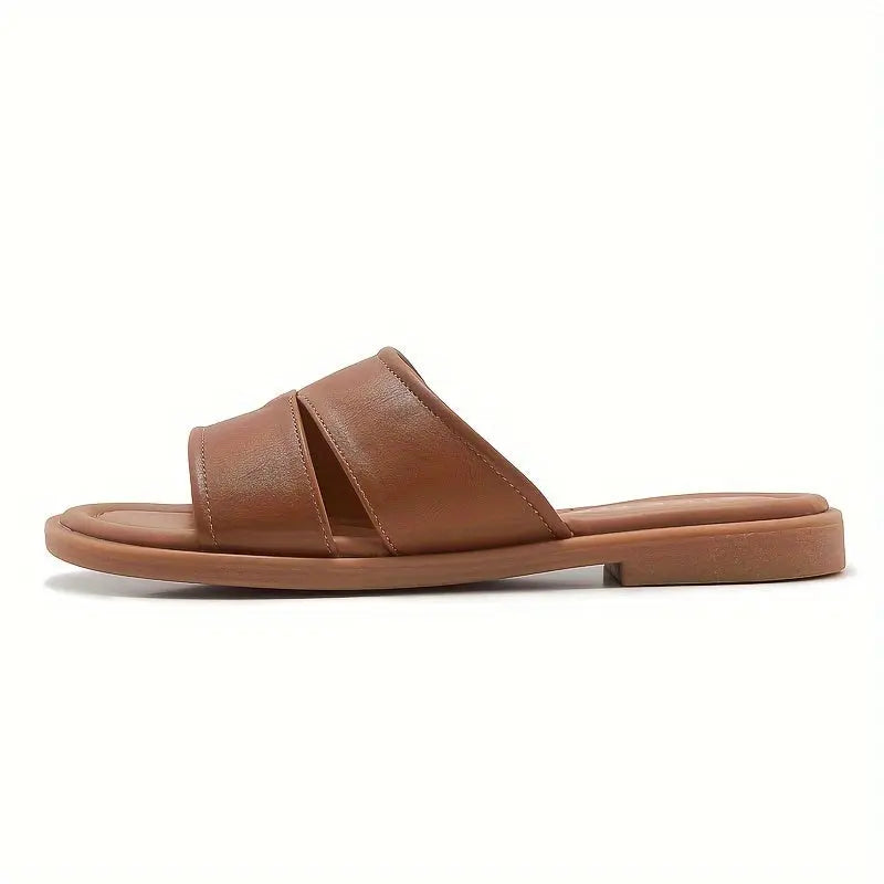 Women's Comfortable Flat Slide Sandals - Casual Open Toe With Ankle Strap, Non-Slip Sole For Summer - NEXTRENDBAHRAIN