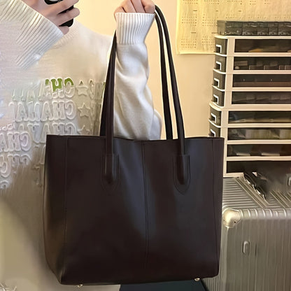 Chic Large Capacity Tote Bag for Women - Vintage Style, Waterproof Faux Leather, Fashionable Shoulder Handbag with Secure Clasp Closure - NEXTRENDBAHRAIN