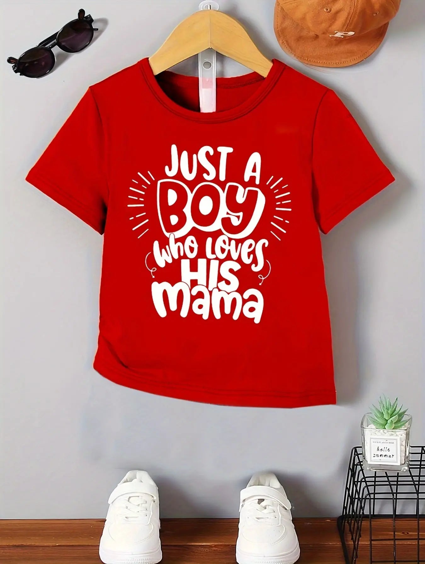 Boy's Summer Casual Short Sleeve T-Shirt - 'Just A Boy Who Loves His Mama' Print Cool Comfy Versatile Tee Gift - NEXTRENDBAHRAIN