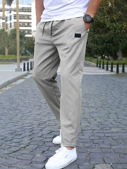 2pcs Men's Label Patched Straight Leg Slim Pants With Drawstrings, Casual Versatile Sports Trousers As Gift NEXTRENDBAHRAIN