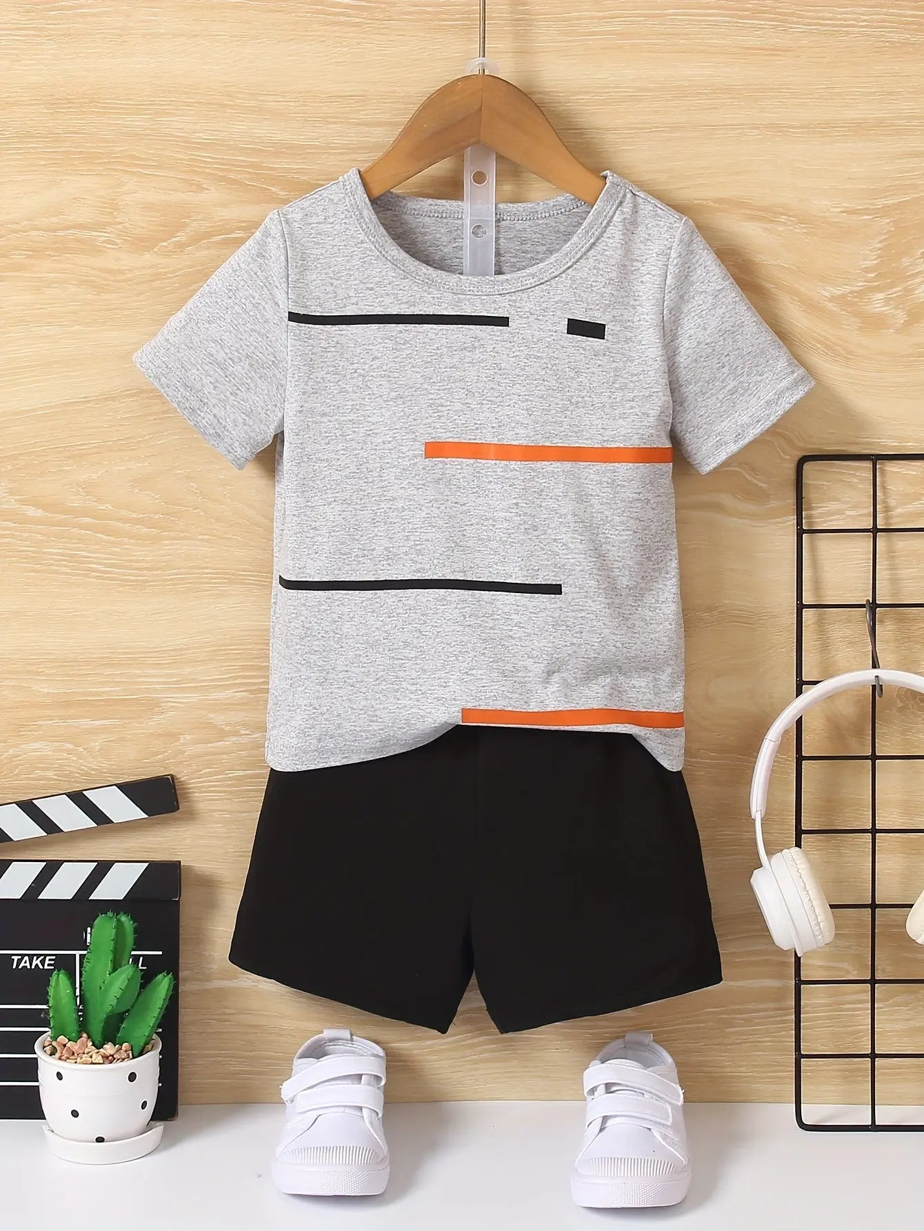 2pcs Boys Casual Striped Short Sleeve T-shirt & Shorts Set, Comfy Summer Boys Clothes - NEXTRENDBAHRAIN