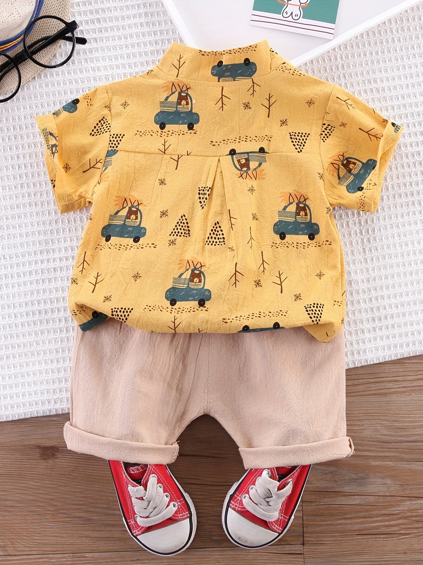 2pcs Baby Infant Boys Cute Cartoon Graphic Print Short Sleeve Shirt & Shorts Set Clothes - NEXTRENDBAHRAIN