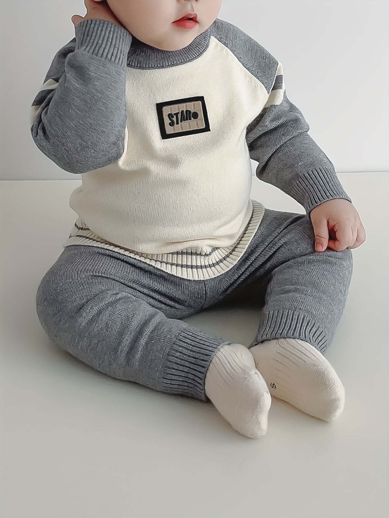 2pcs Baby's Color Clash Raglan Sleeve Sweater & Casual Knitted Pants, Toddler & Infant Boy's Clothing Set For Winter Fall NEXTRENDBAHRAIN