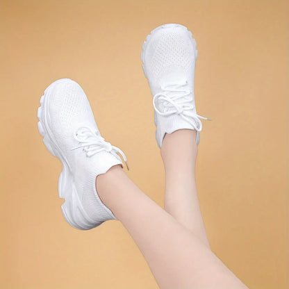 Women's Non-Slip Platform Fashion Sneakers, Mesh Comfortable Breathable Lace Up Casual Shoes, Lightweight Outdoor Wear Resistant Running Shoes - NEXTRENDBAHRAIN