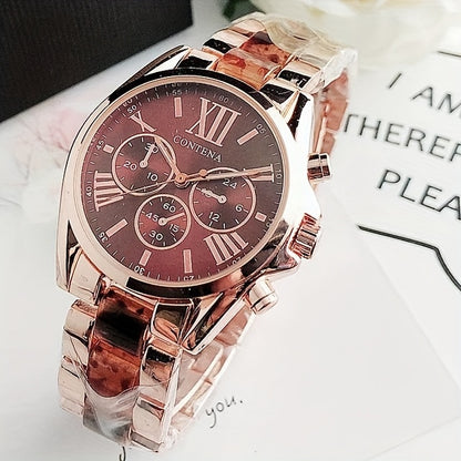 1pc Matching Contena Luxury Rose Golden Quartz Watches, Women's Fashion Wristwatch Set With Roman Numerals, Elegant Female Timepieces For Daily Life And Travel (Watch Only) - NEXTRENDBAHRAIN