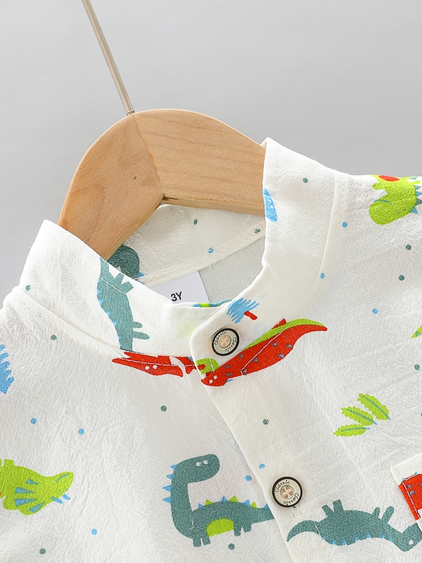 2pcs Baby Boys Dinosaur Print Button Short Sleeve Shirt Top & Elastic Waist Shorts Set Toddler Summer Clothes - NEXTRENDBAHRAIN