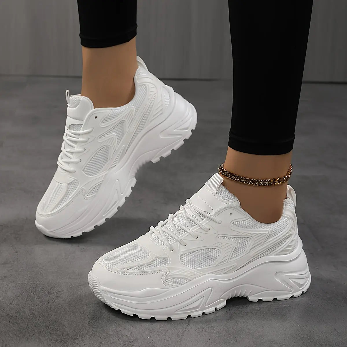 Women's Breathable Mesh Platform Sneakers, Casual Lace Up Outdoor Shoes, Comfortable Low Top Sport Shoes - NEXTRENDBAHRAIN