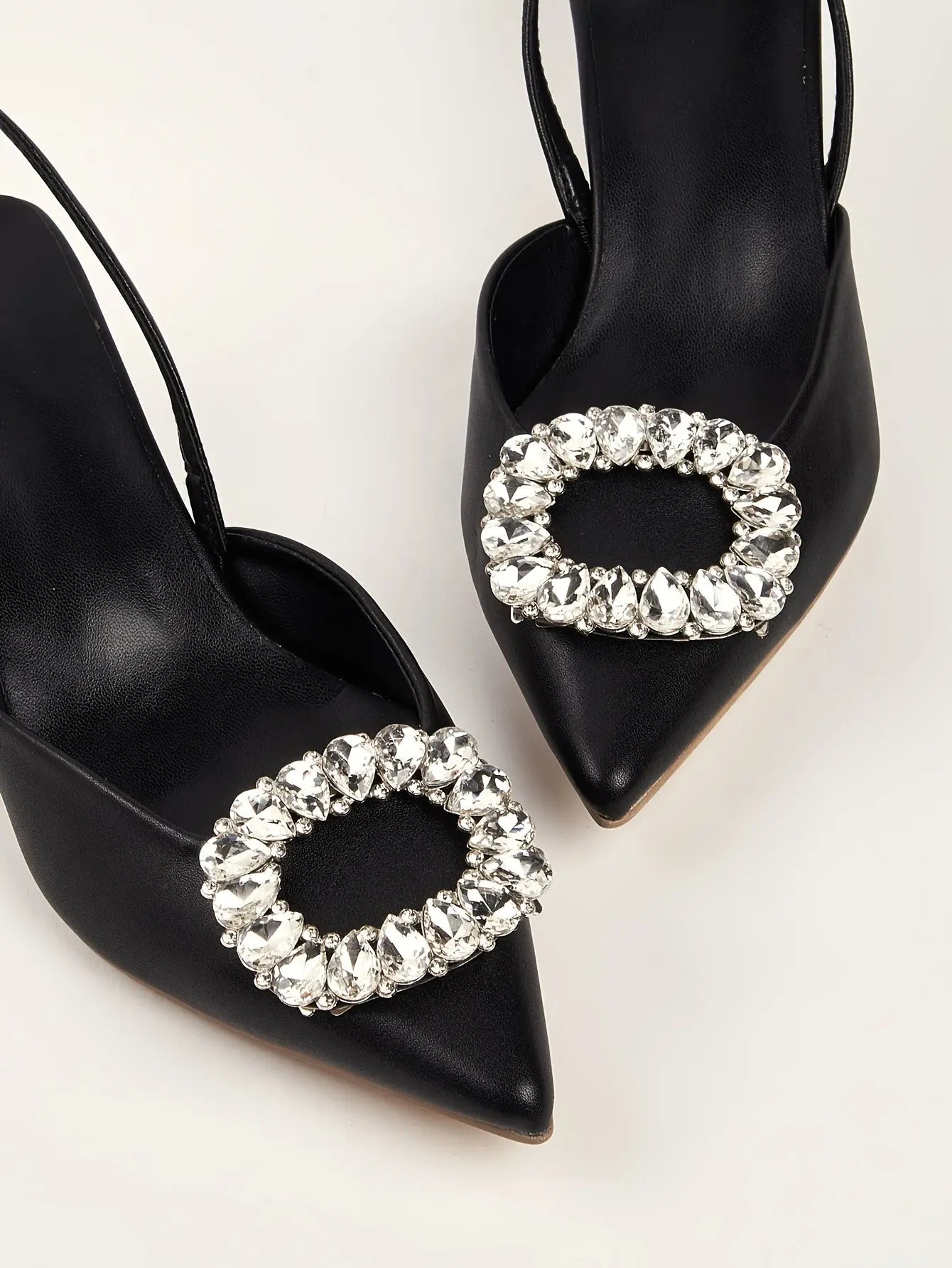 Women's Rhinestone Buckle Decor Stiletto Heels, Fashion Point Toe Dress Pumps, Stylish Ankles Trap Slingback Heels - NEXTRENDBAHRAIN