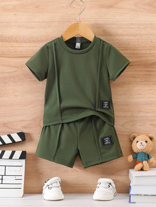 Baby's Trendy Patchwork 2pcs Summer Casual Outfit, T-shirt & Shorts Set, Toddler & Infant Boy's Clothes - NEXTRENDBAHRAIN