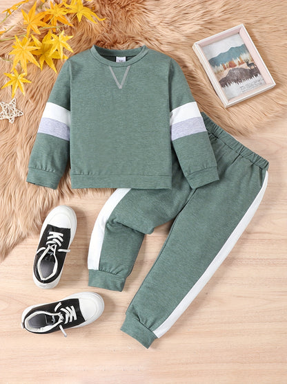 Kids Boys Green Circle Neck Long Sleeve Sweatshirt & Sweatpants Set Baby Set Kids Clothes - NEXTRENDBAHRAIN