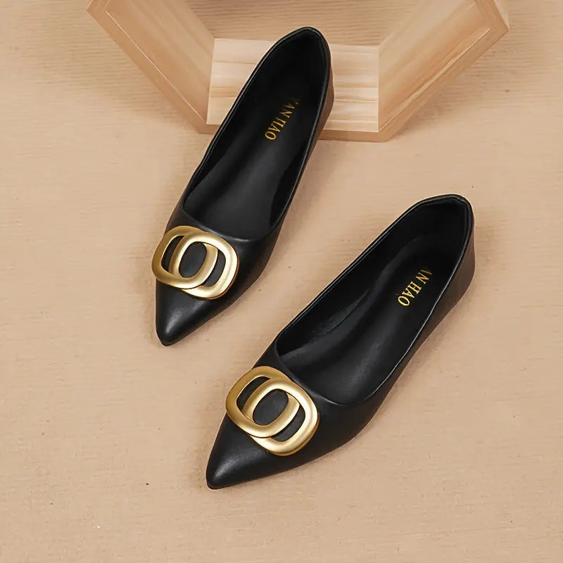 Women's Buckle Decor Flat Shoes, Fashion Pointed Toe Soft Sole Shoes, All-Match Slip On Commuter Flats - NEXTRENDBAHRAIN