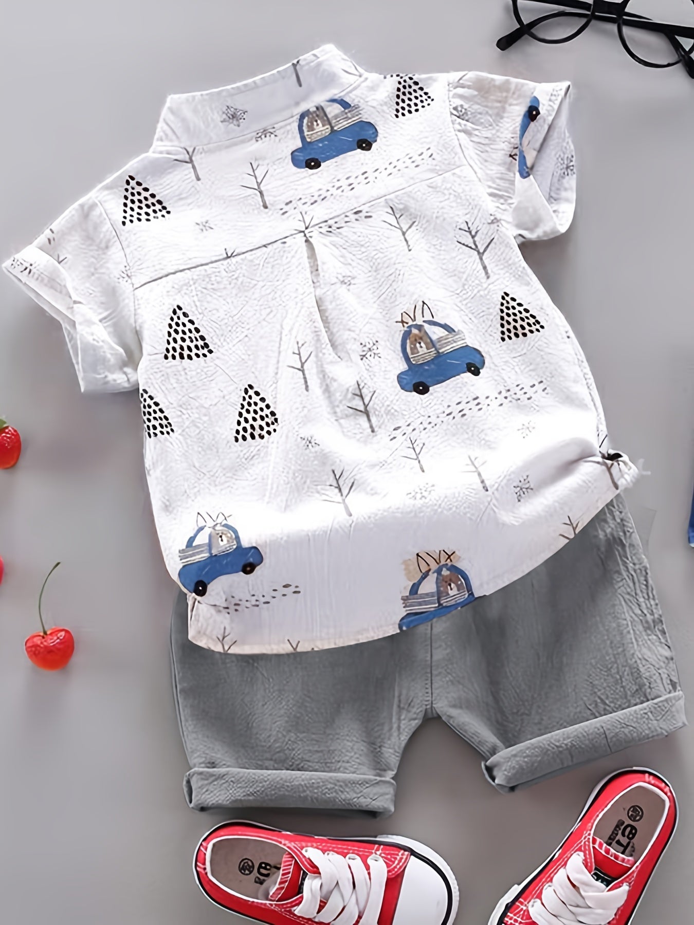 2pcs Baby Infant Boys Cute Cartoon Graphic Print Short Sleeve Shirt & Shorts Set Clothes - NEXTRENDBAHRAIN