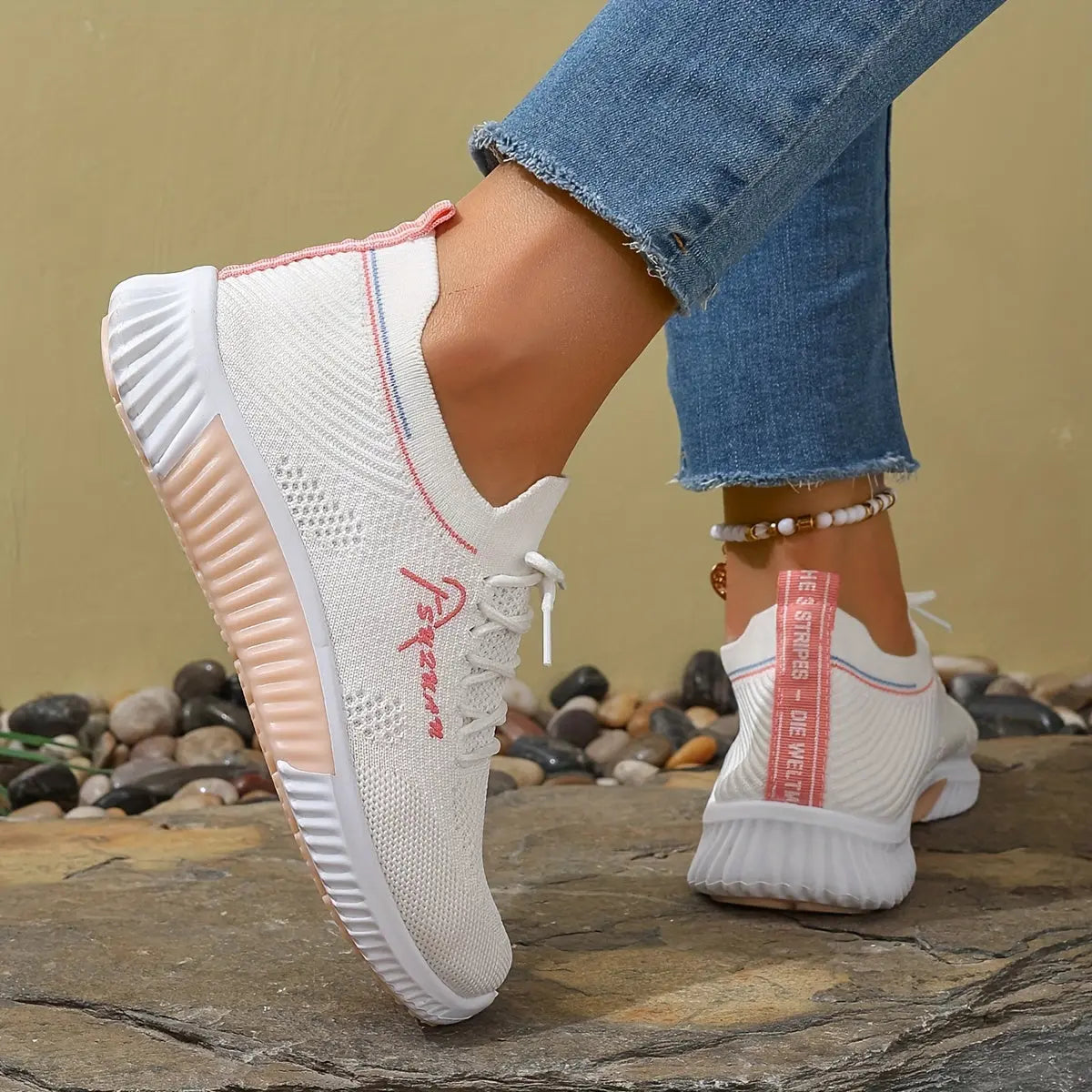 Women's Knitted Running Sneakers, Breathable & Lightweight Low Top Walking Trainers, Comfy Outdoor Sports Shoes - NEXTRENDBAHRAIN