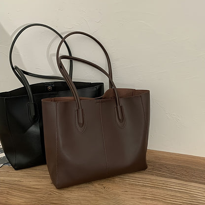 Chic Large Capacity Tote Bag for Women - Vintage Style, Waterproof Faux Leather, Fashionable Shoulder Handbag with Secure Clasp Closure - NEXTRENDBAHRAIN