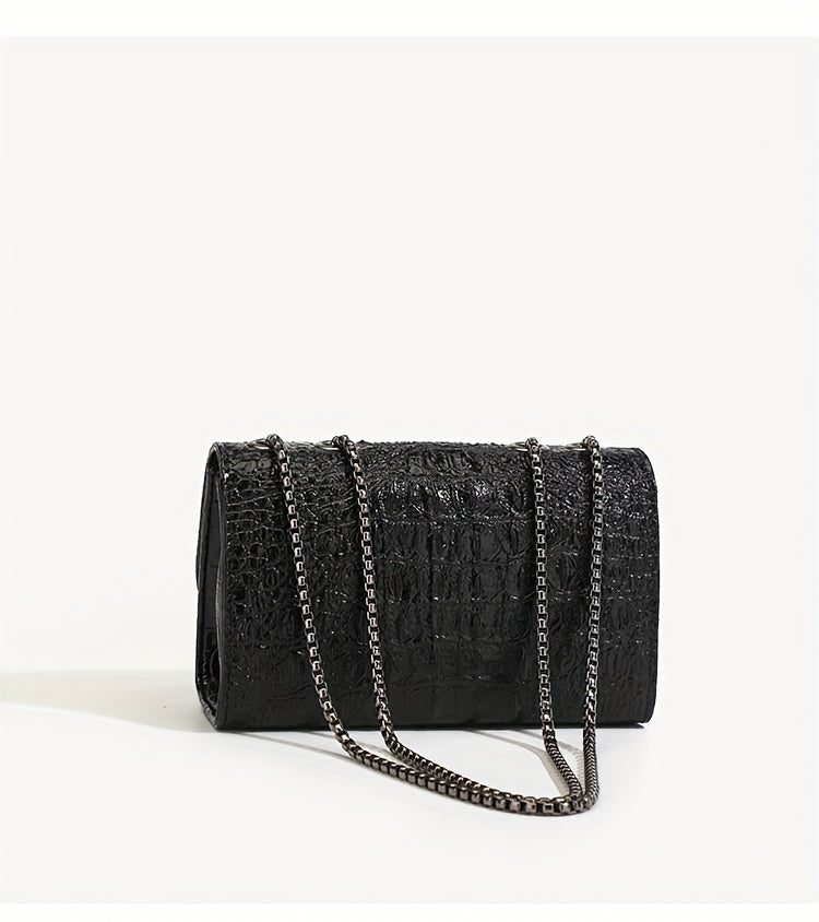 Women's Luxury Handbag, Elegant Crocodile Pattern Square Flap Chain Bag For Daily Use - NEXTRENDBAHRAIN