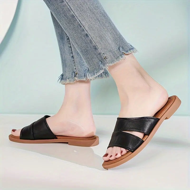 Women's Comfortable Flat Slide Sandals - Casual Open Toe With Ankle Strap, Non-Slip Sole For Summer - NEXTRENDBAHRAIN