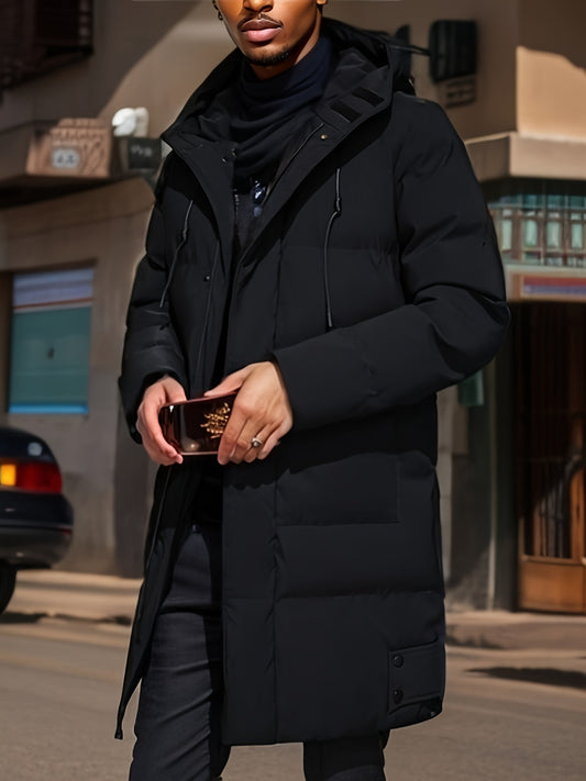 Warm Hooded Mid-length Jacket, Men's Casual Zip Up Jacket Overcoat For Fall Winter Outdoor NEXTRENDBAHRAIN