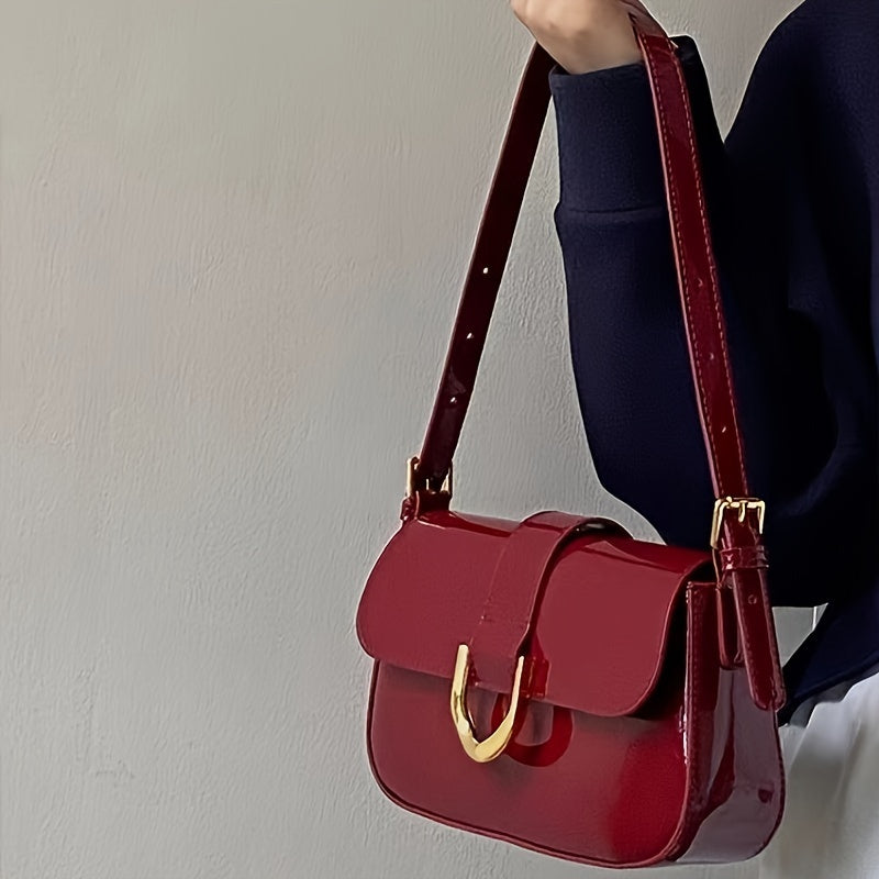 2024 Classic Red Small Shoulder Bag, Elegant Flap Underarm Bag For Women, Daily Use Commuter Bag - NEXTRENDBAHRAIN