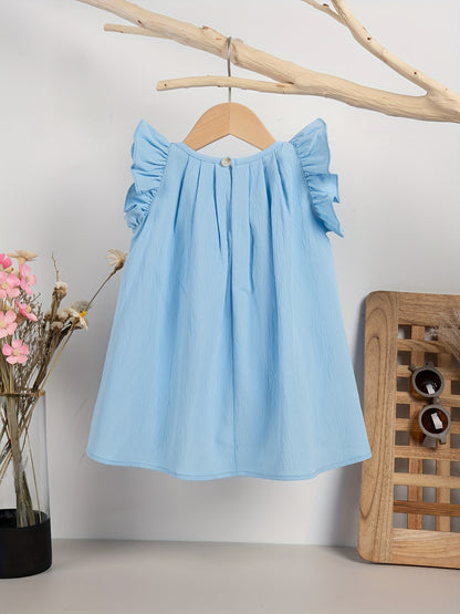 Baby Girls Cute Dress Summer Ruffle Sleeve Solid Color Children Daily Dresses A-line Kids Princess Clothes Toddler Outfits - NEXTRENDBAHRAIN