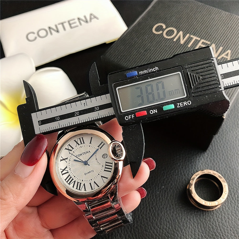 Elegant Round Quartz Watches Alloy Strap Alloy Pointer Alloy Dial Vintage Wrist Watches For Women Men - NEXTRENDBAHRAIN