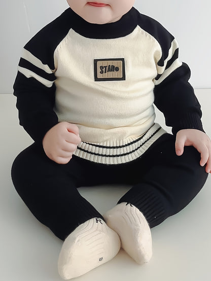 2pcs Baby's Color Clash Raglan Sleeve Sweater & Casual Knitted Pants, Toddler & Infant Boy's Clothing Set For Winter Fall NEXTRENDBAHRAIN