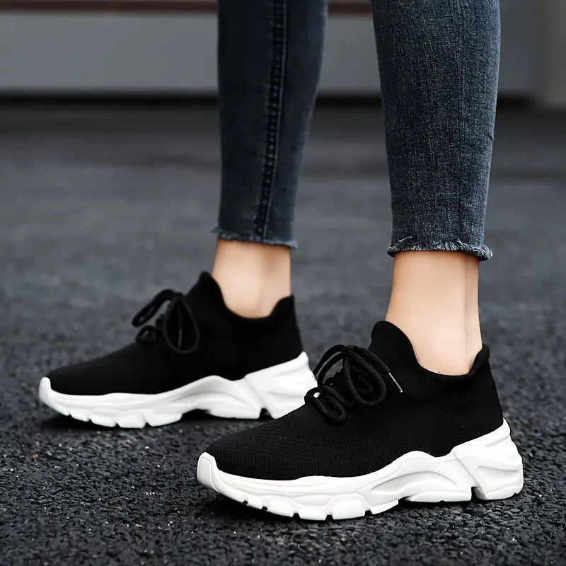 Women's Non-Slip Platform Fashion Sneakers, Mesh Comfortable Breathable Lace Up Casual Shoes, Lightweight Outdoor Wear Resistant Running Shoes - NEXTRENDBAHRAIN