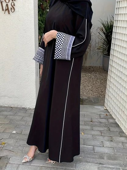 Color Block Long Sleeve Abayas Dress, Elegant Maxi Length Dress, Women's Clothing NEXTRENDBAHRAIN