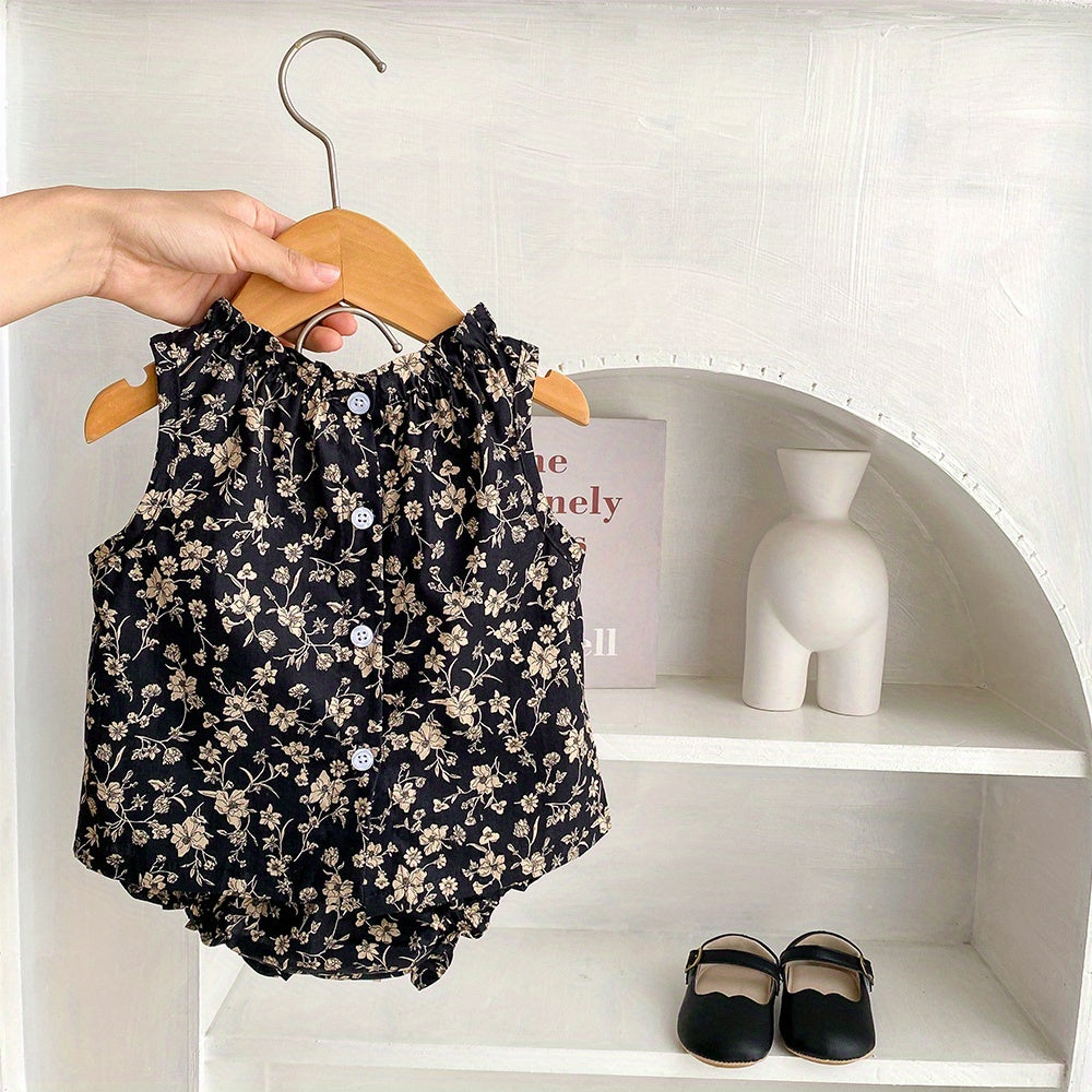 2pcs Baby Infant Girls Cute Floral Graphic Print Sleeveless Top & Shorts Set Clothes For Summer - NEXTRENDBAHRAIN